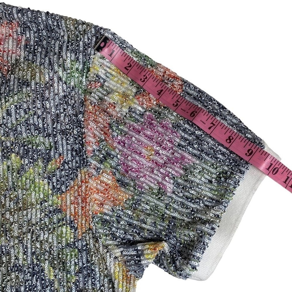 In The Mood For Love Sequin Floral Crop Top Linen Silk Boxy Collared L - Picture 14 of 16